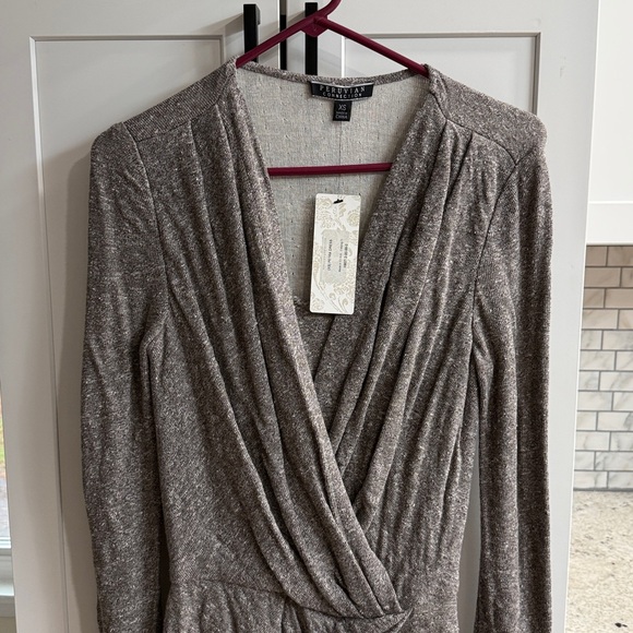 NWT Peruvian Connection Gray Marled Petra Gathered Front Midi Dress XS - Picture 4 of 9